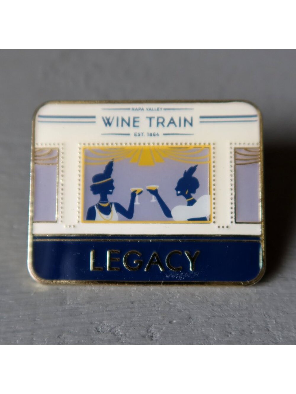 Napa Valley Wine Train Lapel Pin Legacy Tour Commemorative Art Deco Gold Tone